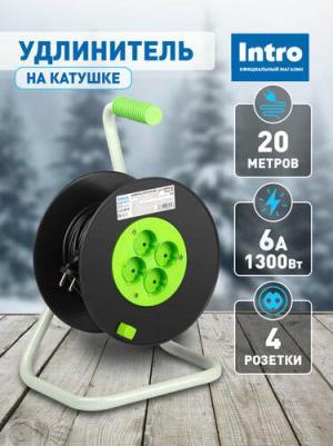 Удлинитель силовой на пластиковой катушке RP4200-2x0.75 без заземления, ПВС 2х0,75мм2, 4 розетки, 20 м. Мощность 6А/1300Вт. Используется для работы – фото 1