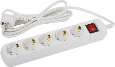 Удобный в применении бытовой удлинитель UES530-W на 5 розеток с заземлением, выключателем и удобной вилкой с кольцом. Длина шнура 3 метра. Позволяет