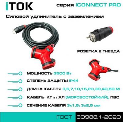 Удлинитель силовой i-CONNECT-PRO-SU-PVS-325-2-44-50 тип SU серии iCONNECT PRO с заземлением ПВС 3х2,5 мм 2 гнездa IP44 ГОСТ 50 м – фото 2