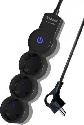 Удлинитель 3х1.5м ПВС 3х0.75 с защ. шторк. с заземл. IP20 с выкл. 220В 10А 2200Вт черн. КО – фото 2