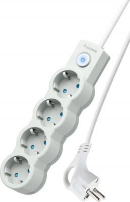 Удлинитель 4х1.5м ПВС 3х0.75 с защ. шторк. с заземл. IP20 с выкл. 220В 10А 2200Вт бел. YKsm1.5m-4g-Z-V10A-W