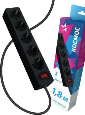Удлинитель с сетевым фильтром 5х1.8м с заземл. 10А IP20 2.2кВт 3х0.75 индикатор сети черн. FKsm1.8m-5g(B) – фото 2