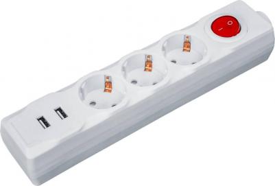 Удлинитель 61 455 NPE-USB01-03-180-ESC-3X1 с/з выкл.3 гн.1.8м USB2.1A, цена за 1 шт – фото 1