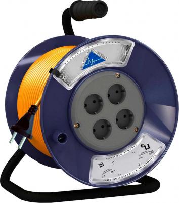 Удлинитель PowerLine на пластик. катушке 4 гн. б/з с выкл. ПВС 2х1 10A 30м IP 44 тем-сер. вст. оранж – фото 3