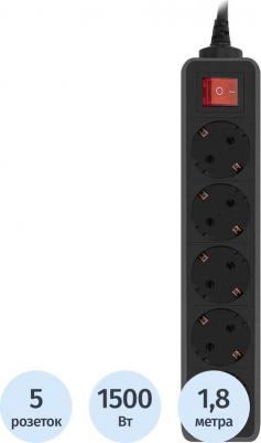 Сетевые фильтры Сетевой фильтр AP01006-E-BK 1.8м (5 розеток) черный – фото 3