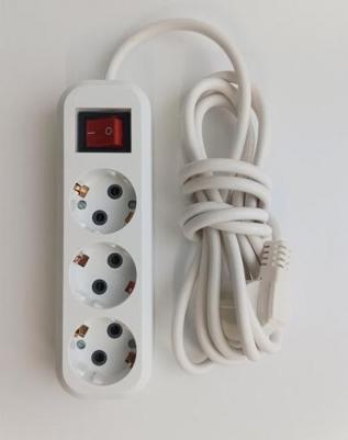Удлинитель бытовой, 3 розетки, с кнопкой, с/з, 10А / 2200Вт, ПВС 3х0,75, белый, 3 метра – фото 3