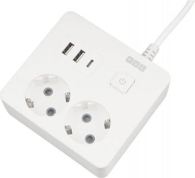 Удлинитель 2 розетки + USB 1.9 м с заземлением и выключателем 4660308300026