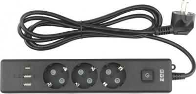 Удлинитель 3 розетки + USB 1.9 м с заземлением и выключателем – фото 1