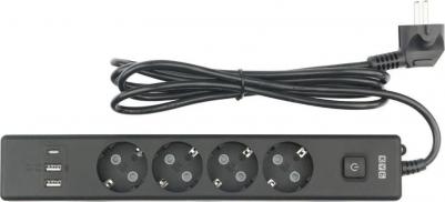 Удлинитель 4 розетки + USB 1.9 м с заземлением и выключателем – фото 2