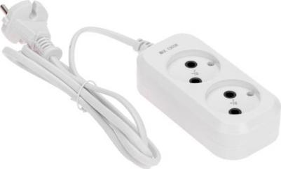 Удлинитель 2 гнезда, 1,5м, 2х0,75мм?, б/з, белый, цена за 1 шт – фото 1