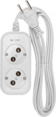 Удлинитель 2 гнезда, 3м, 2х0,75мм?, б/з, белый, цена за 1 шт