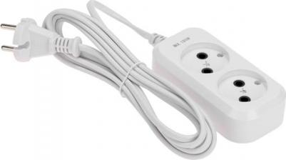 Удлинитель 2 гнезда, 3м, 2х0,75мм?, б/з, белый, цена за 1 шт – фото 1