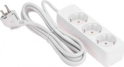 Удлинитель 3 гнезда, 3м, 3х0,75мм?, с/з, белый, цена за 1 шт