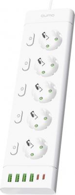 Сетевой фильтр Power Bar SPFSU2, 5 выключаемых розеток, 2500 Вт, 10A, кабель 3м 3*1 мм чистая медь, пожаробезопасный пластик, евровилка, 4 USB-A и 2