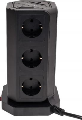Сетевой фильтр Power Tower Pro PD 8SP4U, 9 розеток, 4xUSB, USB-C, 2500 Вт, 10А, 2м Черный 42086 – фото 2