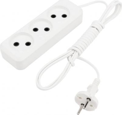 Удлинитель 3 гнезда, 3 м, 2х0.75 мм?, б/з, белый, цена за 1 шт – фото 1