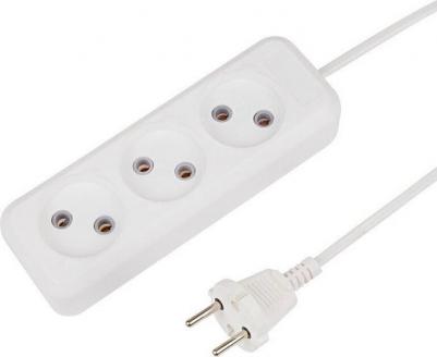 Удлинитель 3 гнезда, 3 м, 2х0.75 мм?, б/з, белый, цена за 1 шт