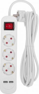 Удлинитель STANDARD 3 гнезда, 3м, 3х1,0мм?, с/з, с выключателем, 2 USB, белый, цена за 1 шт