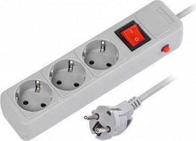 Сетевой фильтр 16А, 3500 Вт, 3 гнезда, без з/ш, с з/к, ПВС, 3 м, серый, цена за 1 шт