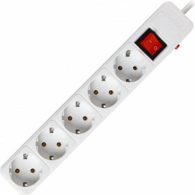Сетевой фильтр 16А, 3500 Вт, 5 гнезд, без з/ш, с з/к, ПВС 3x1.0 мм?, 5 м, белый, цена за 1 шт – фото 1