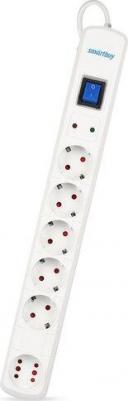 Сетевой фильтр, 16А, 3500 Вт, 6 гнезд, с з/ш, земля, ПВС 3x1.0, 5 м, белый, цена за 1 шт – фото 1