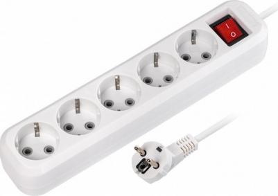 Удлинитель, 5 гнезд 2 м, 16А/3,5кВт с выкл. и заземлением ПВС 3х1,0, цена за 1 шт – фото 1