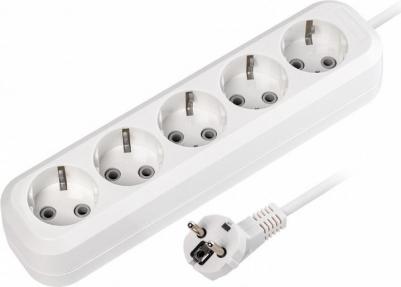 Удлинитель, 5 гнезд 5 метров 16А/3,5кВт с заземлением ПВС 3х1,0, цена за 1 шт – фото 1