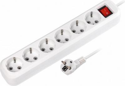 Удлинитель, 6 гнезд 5 м, 16А/3,5кВт с выкл. и заземлением ПВС 3х1,0, цена за 1 шт – фото 1