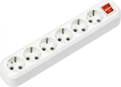 Удлинитель, 6 гнезд 5 м, 16А/3,5кВт с выкл. и заземлением ПВС 3х1,0, цена за 1 шт