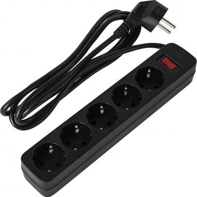 Сетевой фильтр SPB-185, 5 розеток с заземлением, выключатель, 10 А, 1,8 м, черный