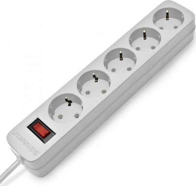 Сетевой фильтр SPW-305, 5 розеток с заземлением, выключатель, 10 А, 3 м, белый – фото 1