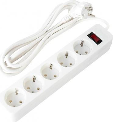 Сетевой фильтр SPW-305, 5 розеток с заземлением, выключатель, 10 А, 3 м, белый