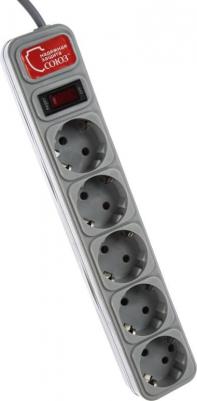 Удлинитель с сетевым фильтром 5х5м 10А ПВС 3х0.75 сер. 1330 – фото 1