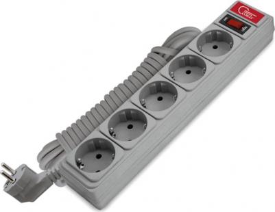 Удлинитель с сетевым фильтром 5х5м 10А ПВС 3х0.75 сер. 1330