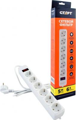 Фильтр сетевой sp 6x5 zvt белый 5м 6 розеток – фото 1