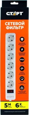 Фильтр сетевой sp 6x5 zvt белый 5м 6 розеток – фото 3