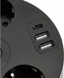 Удлинитель пятиместный c/з, 3x1мм2, 2.5м, 250В, 16А, 2USB A + C 5V 3,1А черный, цена за 1 шт – фото 2