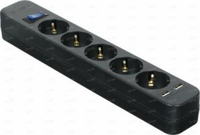 Фильтр SF-05LU 1,8 м 5 евро розеток,2 USB 2.4А, черный, цветная коробка SV-018832 – фото 4