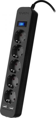Фильтр SF-05LU 1,8 м 5 евро розеток,2 USB 2.4А, черный, цветная коробка SV-018832 – фото 6