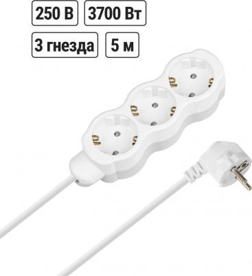 Удлинитель бытовой Люкс 3 гнезда, 5 м, с/з, с з/ш, ПВС 3х1,5 мм2, 16 А, 250 В, 3700 Вт У1-23171, цена за 1 шт
