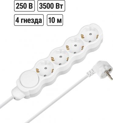Удлинитель бытовой Люкс с выкл., 4 гнезда, 10 м, с/з, с з/ш, ПВС 3х1 мм2, 16 А, 250 В, 3500 Вт У1-43059, цена за 1 шт