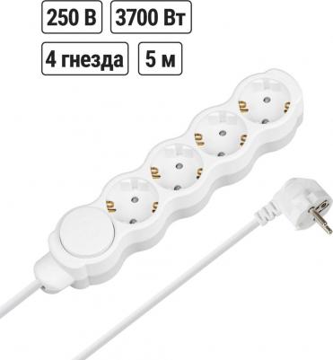 Удлинитель бытовой Люкс с выкл., 4 гнезда, 5 м, с/з, с з/ш, ПВС 3х1,5 мм2, 16 А, 250 В, 3700 Вт У1-43222, цена за 1 шт