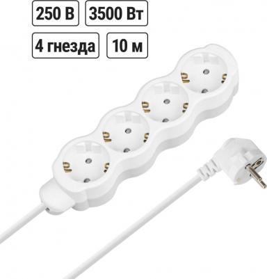 Удлинитель бытовой Люкс УЛ04 4 гнезда, 10м, с/з, с з/ш, ПВС 3х1мм2 16А/250В бело-серый, цена за 1 шт – фото 2
