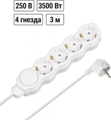 Удлинитель бытовой Люкс УЛ04В выкл, 4 гнезда, 3м, с/з, с з/ш, ПВС 3х1мм2 16А/250В бело-серый, цена за 1 шт – фото 2