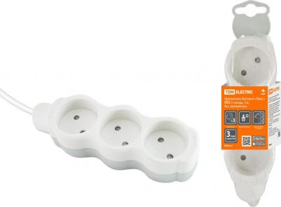 Удлинитель бытовой Люкс УЛ3 3 гнезда, 3м, б/з, с з/ш, ПВС 2х0,75 мм2 10А/250В бело-серый, цена за 1 шт