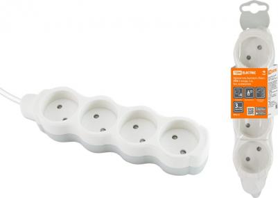 Удлинитель бытовой Люкс УЛ4 4 гнезда, 5м, б/з, с з/ш, ПВС 2х0,75 мм2 10А/250В бело-серый, цена за 1 шт