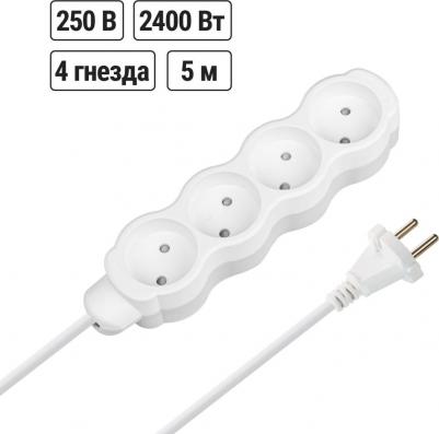 Удлинитель бытовой Люкс УЛ4 4 гнезда, 5м, б/з, с з/ш, ПВС 2х0,75 мм2 10А/250В бело-серый, цена за 1 шт – фото 2