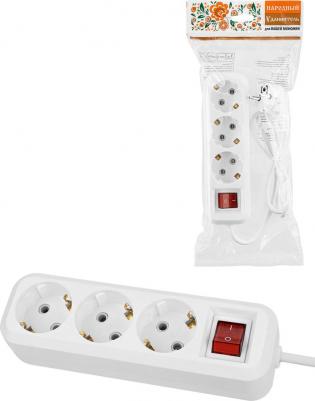 Удлинитель серия "Народная" УН03В выключатель, 3 гнезда, 1,5 метра SQ1303-1100