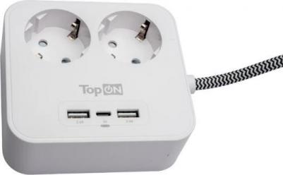 Сетевой фильтр TOP-PWS2, 2 розетки, 2 USB, Type-C, PD 15W QC, 4000W, 1.5 м, Белый TOP-PWS2 – фото 5