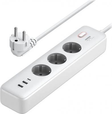Сетевой фильтр CD286, 3-розетки, 2xUSB, 1xUSB Type-C, 2 м, белый